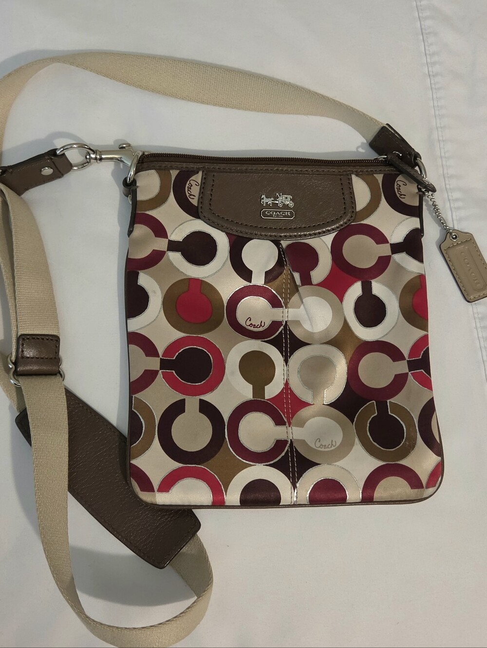 Coach Crossbody Bag in Multi Pink, Brown and Cream